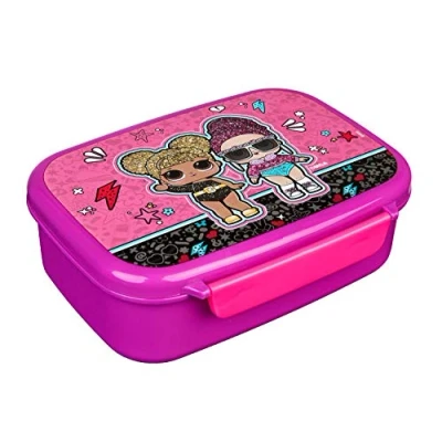 Image of Scooli LOLO9903 Plastic Lunch Box with Two Clips, LOL Surprise, Easy to Open and Close, BPA Phthalate Approx. 18 x 13.5 6 cm