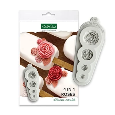 Image of Katy Sue 4 Roses Silicone Mould For Cake Decorating &amp; Crafts. A Rose To Make Four 3D Shapes Use With Fondant, Clay, Chocolate. From Moulds Flower