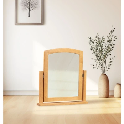 Image of Hallowood Furniture Hereford Oak Dressing Table Mirror, Adjustable Bathroom Mirror &amp; Bedroom Framed Desk Rectangular Makeup or Vanity
