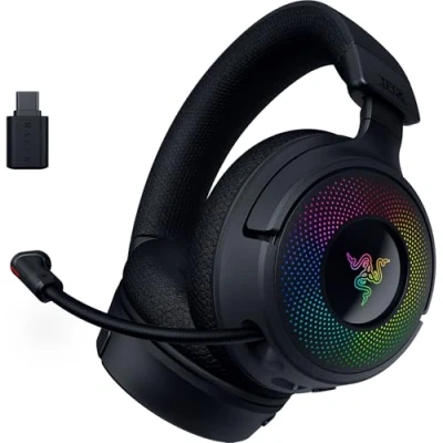 Image of Razer Kraken V4 Wireless Gaming Headset (3 Modes Connectivity, TriForce 40mm Drivers, 9 Zone RGB Earcup Lighting, Mix &amp; Volume adjustments, THX Spatial Audio) Black