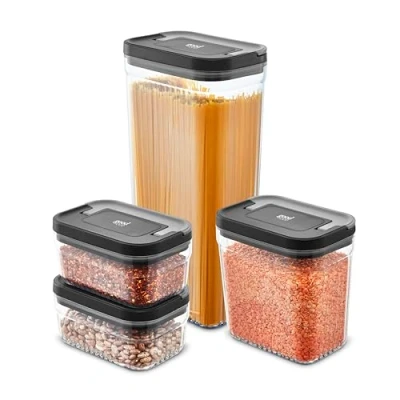 Image of Good Food in Partnership with TOWER 4 Piece Storage Set, Airtight Lids, Stackable Design, 1x Large, Medium, 2 x Small, Transparent