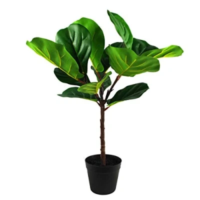 Image of Leaf Design UK Artificial Fiddle Fig Tree Plant Black Plastic Pot, Green, 60cm