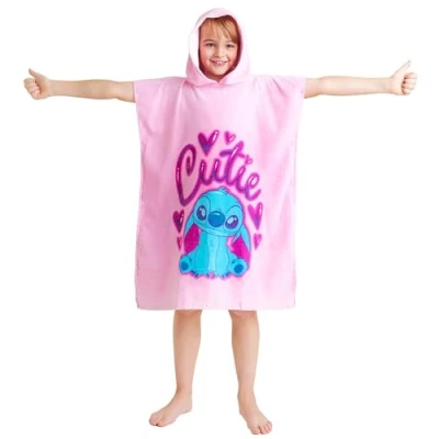 Image of Disney Stitch Hooded Towel for Kids, Absorbent Bath with Hood the Pool, Beach Holiday Essentials (Pink, 6 9 Years)