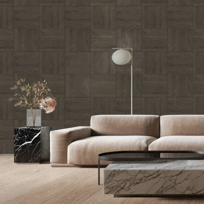 Image of Wood Block Panel Wallpaper Dark Oak Heavyweight Realistic Grain Rasch
