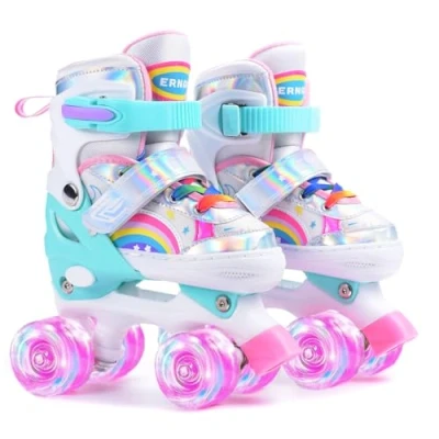 Image of Rainbow Colored Children&#039;s Roller Skates, Small Size, Inline Wheels (Rainbow, M)