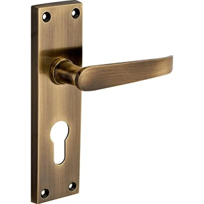 Image of Designer Levers Victorian Straight Lever Door Handles Antique Brass 1 Pair Euro Locking Handle