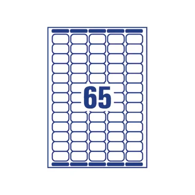 Image of Avery Printable, Customisable Mini Organising Return Address Labels, Laser Printers, 65 Labels Per A4 Sheet, 6500 UltraGrip (L7651), White