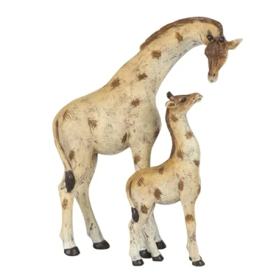 Image of Adorable Brown Resin Mother &amp; Baby Giraffe Ornament 14cm x 11cm (1 Pc.) Charming Rustic Design, Durable Handcrafted Decor, Nature inspired Gift Ideal for Home Accessory