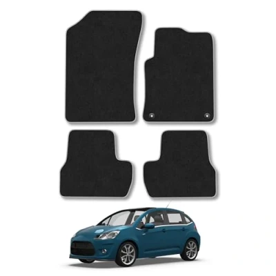 Image of Car Mats Compatible with Citroen C3 (2010 2017) Tailored Fit Grey Carpet Floor Set Accessory Custom 4 Pieces Anti Slip Backing &amp; Binding Trim Edge