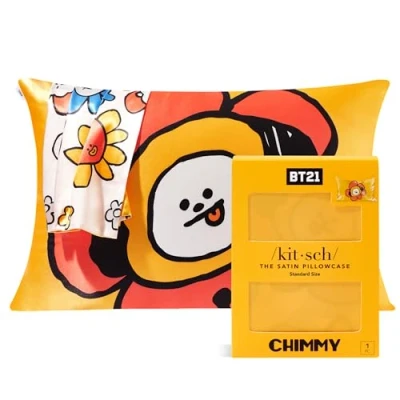 Image of BT21 x Kitsch Satin Pillowcase with Zipper Closure, Softer Than Mulberry Silk Pillow Cases Standard Size 1 Pack, Cooling Covers Queen for Hair, Skin Health &amp; Beauty Sleep, 19x26 in, Chimmy
