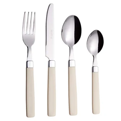 Image of EXZACT Cutlery Set 16pcs Stainless Steel Coloured Handles 4 x Forks, Knives, Table Spoons, Tea Spoons WF23 Cream