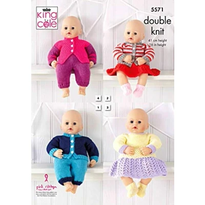 Image of King Cole 5571 Knitting Pattern Dolls Clothes in Dollymix DK