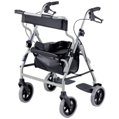 Image of Homecraft Rollator and Transit Chair Combination, Padded Seat &amp; Backrest, Lockable Brakes, Foot Rests Belt for Safety, Walking Mobility Aid, Silver, (Eligible VAT relief in the UK)