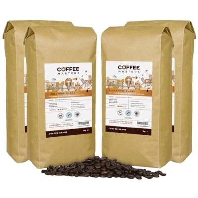 Image of Coffee Masters Signature Blend Beans 4x1kg 100% Arabica Medium Roast Whole Ideal for Espresso Machines Rainforest Alliance Accredited