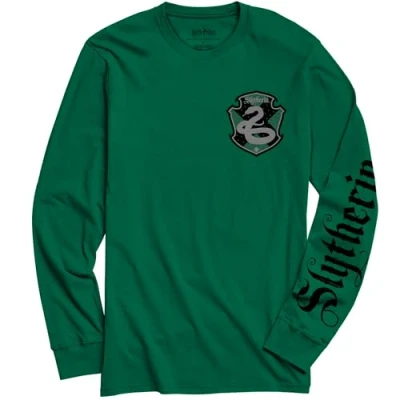 Image of Harry Potter Gryffindor Slytherin Ravenclaw Hufflepuff House Long Sleeve Adult T Shirt, Green, 3XL