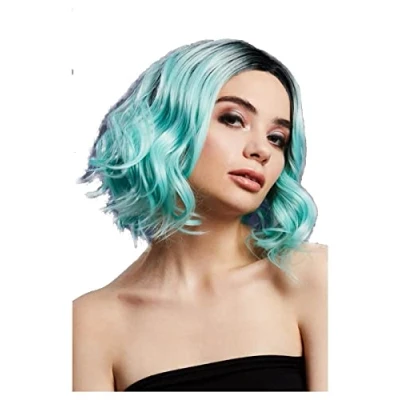 Image of Smiffys Fever Kourtney Wig, Two Toned Blend, Peppermint Curls Long Bob, Centre Parting, 30cm/ 12in, Wigs Fancy Dress, Dress Up