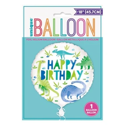 Image of Vibrant Blue &amp; Green Dinosaur Round Foil Balloon (45cm) Perfect for Party Decorations, Kids Birthdays, Prehistoric Themed Events 1 Pc