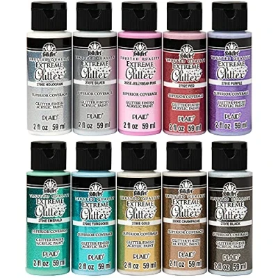 Image of FolkArt Extreme Glitter Paint Set, 10 Colors, 59 ml (Pack of 10)
