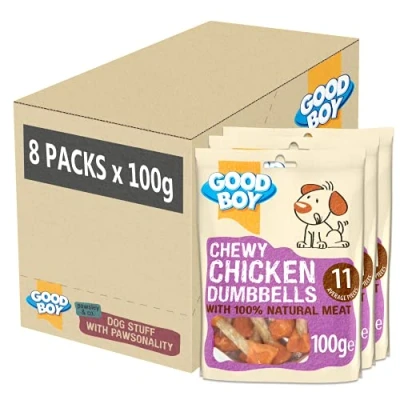 Image of Good Boy Chewy Chicken Dumbbells Dog Treats Made with 100% Natural Breast Meat 100 g ℮ Low Fat Case of 8