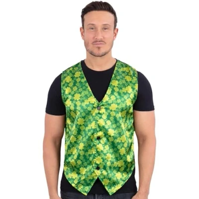 Image of Smiffys Shamrock Waistcoat, St Patricks&#039; Day Fancy Dress, Adult Dress Up Costumes
