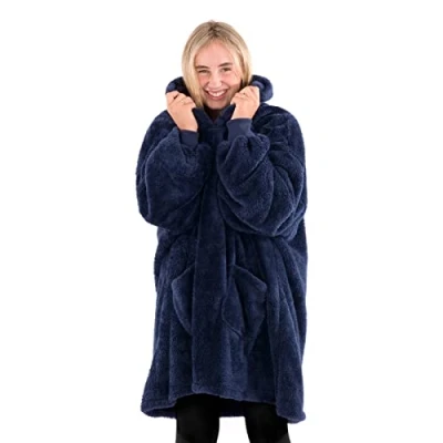 Image of Snug Rug Wearable Blanket Hoodie Sherpa Fleece Adults Size Hooded Hoody Unisex (Navy)