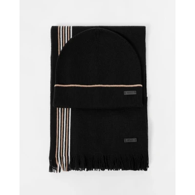 Image of BOSS Mens Enzo set Raschel knit hat and scarf