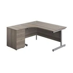 Image of 1600X1200 Single Left Hand Radial Desk Grey Oak Silver