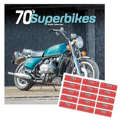 Image of 70&#039;s Superbikes Calendar 2025 Square Wall Motorbike 16 Month With Free Organisational Stickers