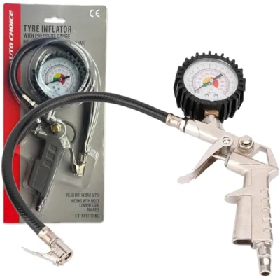 Image of Xtremeauto Tyre Inflator with Pressure Gauge, 0220 PSI, Heavy Duty Zinc Alloy Body, 1/4&quot; NPT Air Chuck, Deflation Function, for Car, Truck, Motorcycle Tires