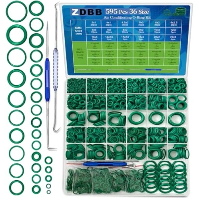 Image of ZDBB 595 Pcs Automotive AC O Rings Kit, SAE and Metric Air Conditioning Orings Assortment Set for Car A/C Compressor Professional Plumbing Faucet Seal Repair with 4 Pick &amp; Hook (Green)