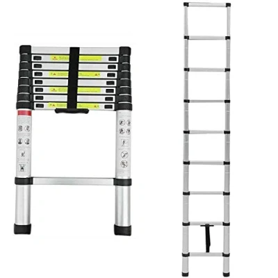 Image of Multi Purpose 2.6M Extension Ladder Telescopic Folding Aluminium 9 Step Straight Ladder, EN131, Max Load 150kg