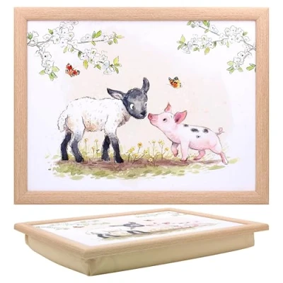Image of The Leonardo Collection Paper Shed Design Lamb &amp; Piglet Laptray With Bean Bag for Serving Dishes Lovely Lap Trays Eating on Dinner or Breatfast Newly Designed Food