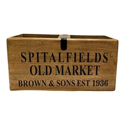 Image of ACL Wooden Crate Storage Box Spitalfields Old Market Design Fruits Eggs Condiments Organiser Ideal For Home, Kitchen, Restaurant (Spitafields Storage)