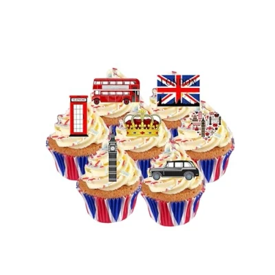 Image of 35 Stand Up London City Themed Edible Wafer Paper Cake Toppers Decorations