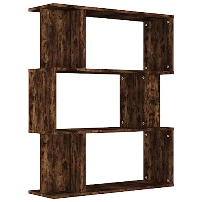 Image of vidaXL Brown Book Cabinet/Room Divider in Smoked Oak, Modern Freestanding Design, Made of Engineered Wood Dimensions 80x24x96cm