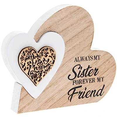 Image of The Leonardo Collection Laser Cut Woodcraft Mini Heart Plaque Always my SISTER forever friend