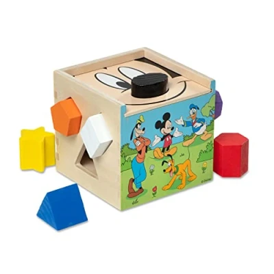 Image of Melissa &amp; Doug Mickey Mouse Friends Wooden Shape Sorting Cube Baby Toy