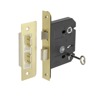Image of Satin Brass 3 Lever Mortice Key Lock for Doors 76mm / 57mm Backset