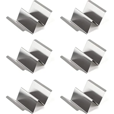 Image of Taco Holder Set of 6 Stainless Steel Stand Baked Rack with Handle, Each Holds Up to 2 Tacos, Oven, Grill &amp; Dishwasher Safe Holders (Set 6)