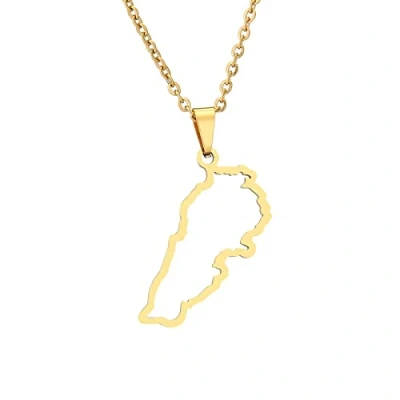 Image of TDNEKMCA Lebanon Map Pendant Necklace Charm Country City Maps Boundaries Contour Classic Sweater Chain Hollow Dangle For Women Men Patriotic Jewelry Trendy Party Gift,Yellow,50Cm