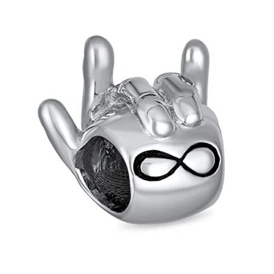 Image of BFF Hand Sign Symbol Infinity I Love You Language Charm Bead For Women Teen Oxidized .925 Sterling Silver Fits European Bracelet