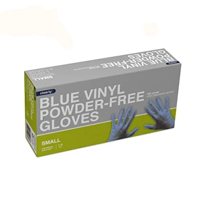 Image of Clearly Blue Vinyl Powder free Latex gloves, disposable Multi purpose &amp; extra strong, Box of 100 (Blue, Small)