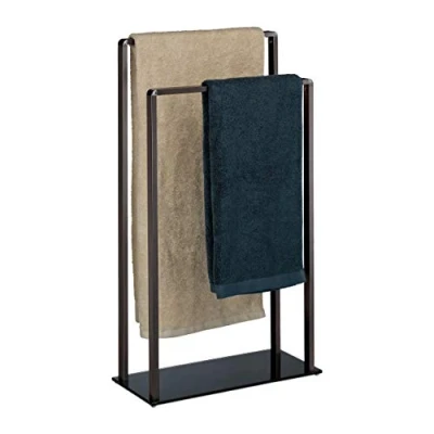 Image of Relaxdays Freestanding Towel Rack, 2 Rails, Modern, Metal, Clothes Valet Stand, HxWxD: 80 x 45 20 cm, Bronze Black