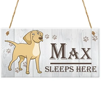 Image of RED OCEAN Cute Pet Dog Sign Sleeps Here Personalised Kennel Bed Hanging