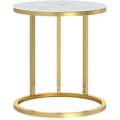 Image of vidaXL Side Table Gold and White Marble 45 cm Tempered Glass