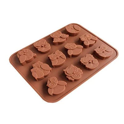 Image of Chikanb 12 Cavity Animal Owl Shaped Silicone Candy Mould, 1 Pcs DIY Gummy Jelly Pudding Ice Cream Mold Tray, Make Dessert For Birthday Cake, 3D Mini Chocolate Baking Kitchen Mold, 7.6 * 5.9 Inch