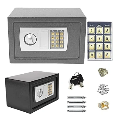 Image of 8.5L Digital Steel Safety Box Hotel Safes(20x31x20cm) Electronic Security Large Capacity with Full digit Keypad/2 Override Key/2 Installing Bolts Wall Floor for Home Office Money Cash Valuables Grey