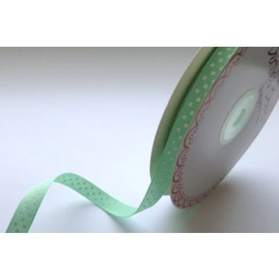 Image of Bertie&#039;s Bows Peppermint Green with White Polka Dot 9mm Grosgrain Ribbon on a 25m Reel