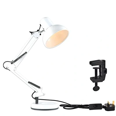 Image of TEKLED® LED Desk Lamp Adjustable Swing Arm Replaceable E27 Edison Screw Bulb Holder Flexible Table Clamp for Bedside Reading, Office Work, Architects, Students (Swing White)