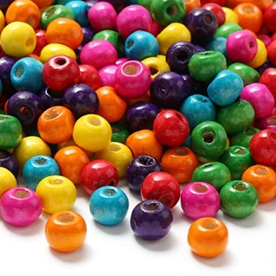Image of HERZWILD Wooden Beads for Threading approx. 1000 pieces Colourful Coloured Craft 8 mm DIY Jewellery Making (8 mm)